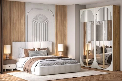 Шкаф распашной Брей-2.2 с антресолью Кашемир/Дуб Золотистый - фото 1